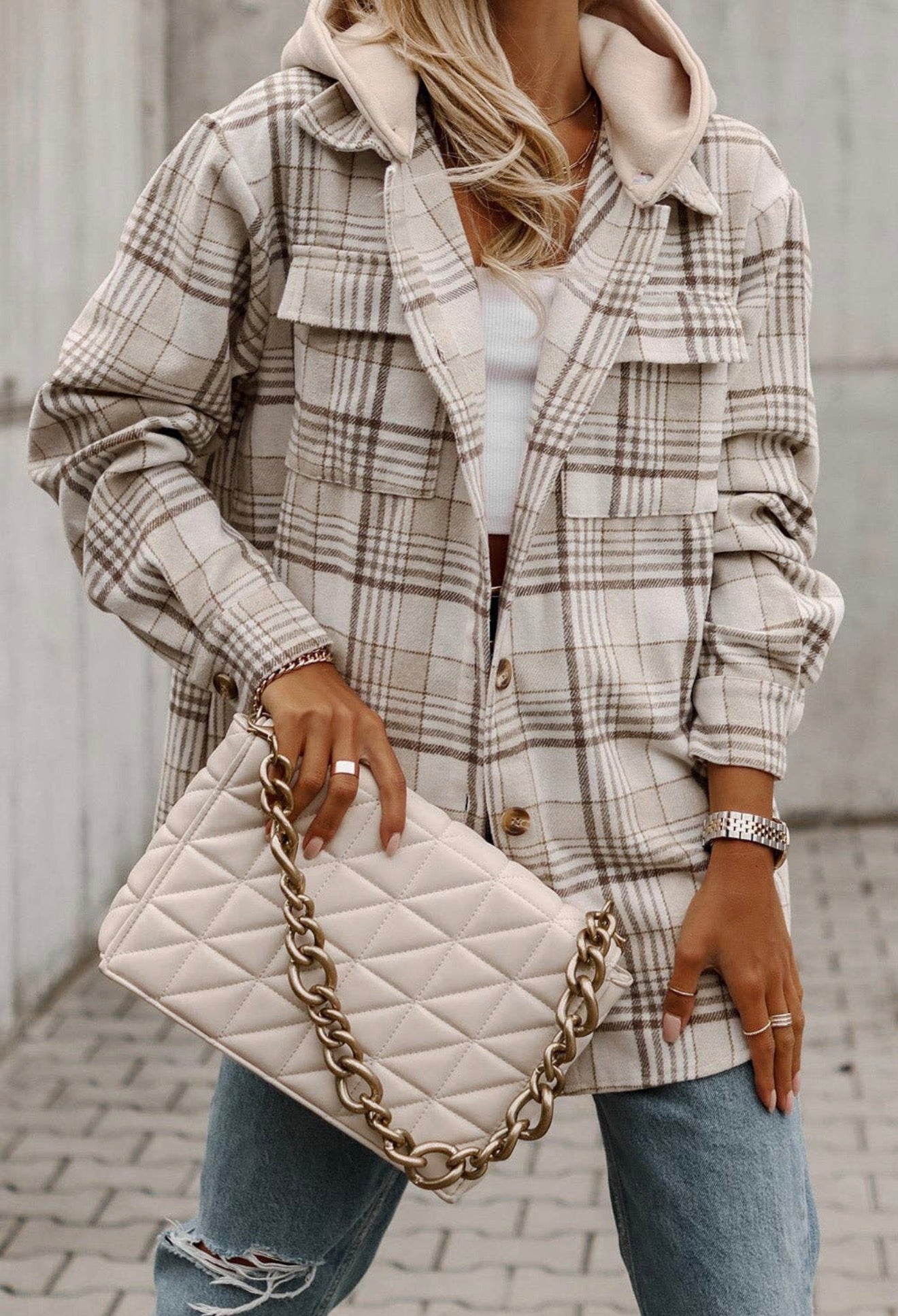 Peach Plaid Shacket