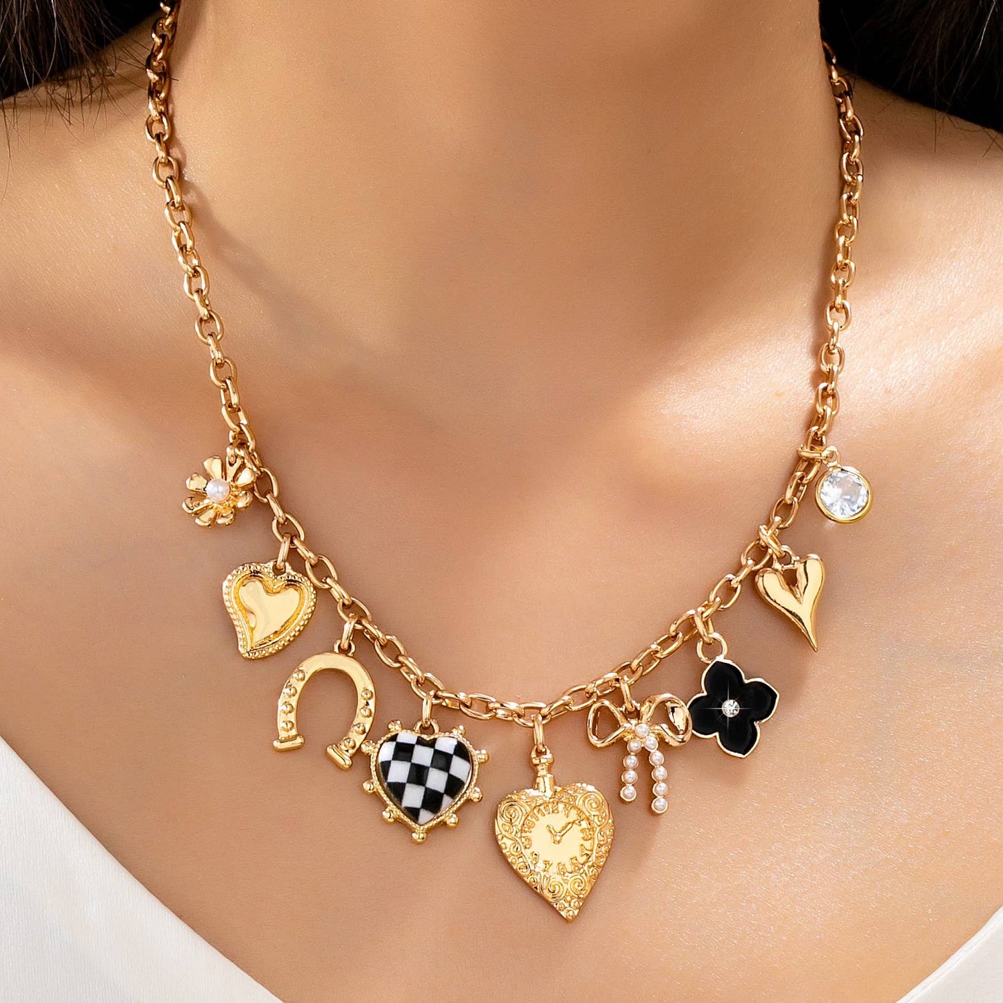 Checker Heart Charm Necklace