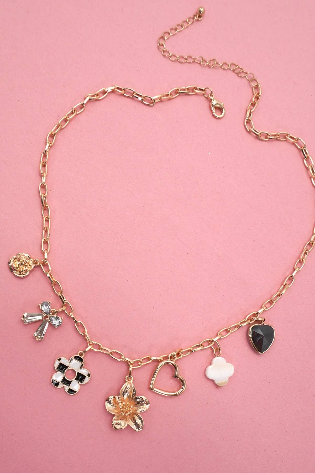 Checker Flower Charm Necklace