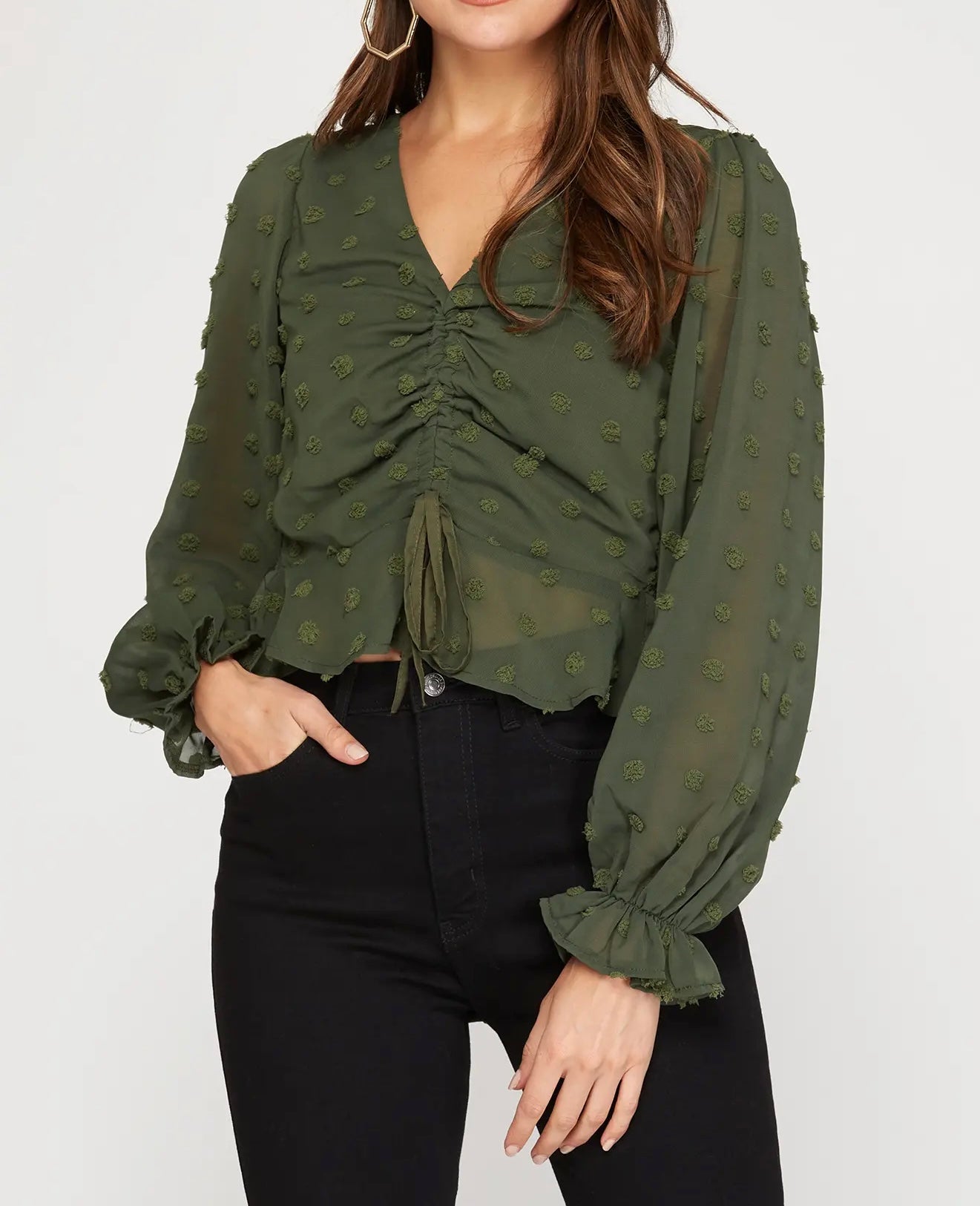 Olive PomPom Top