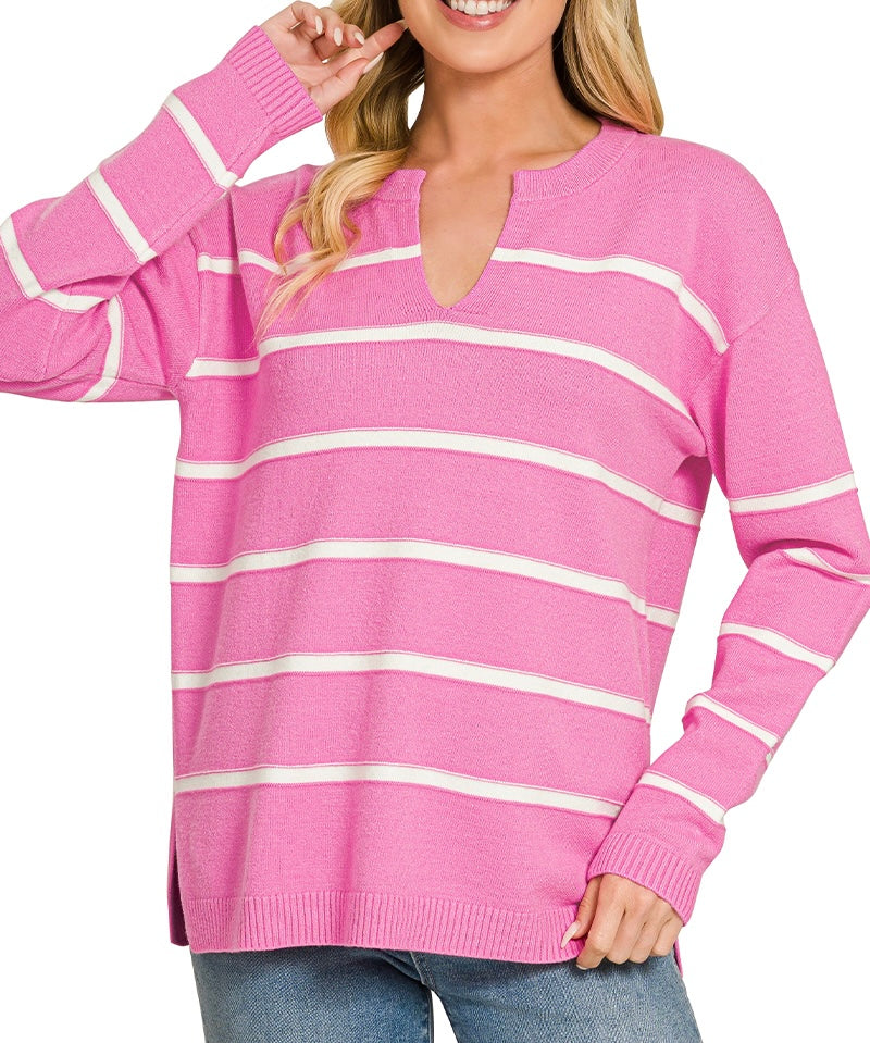 Pink Split Neck Sweater