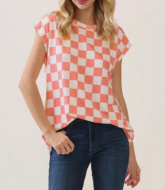 Orange Checker Top
