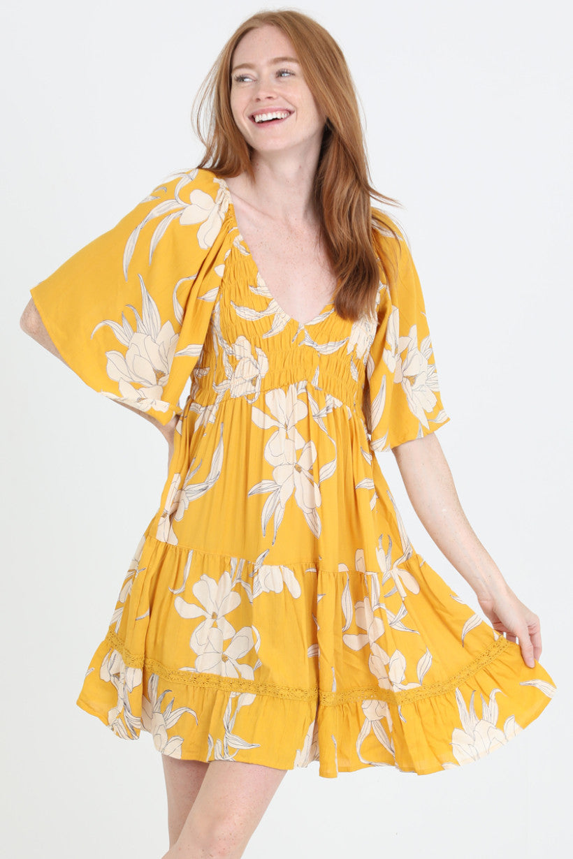 Short Sleeve Yellow Dress