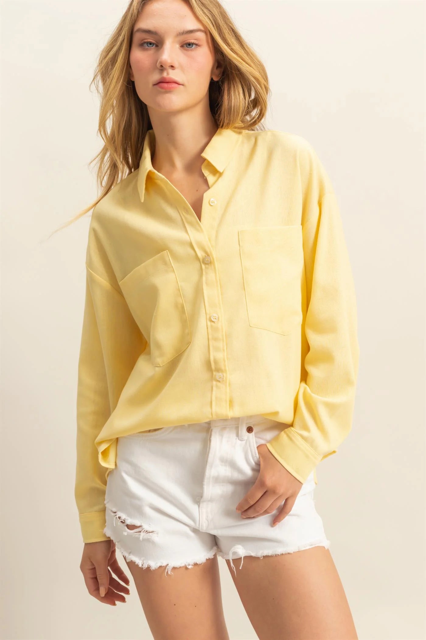 Yellow Button Up Top