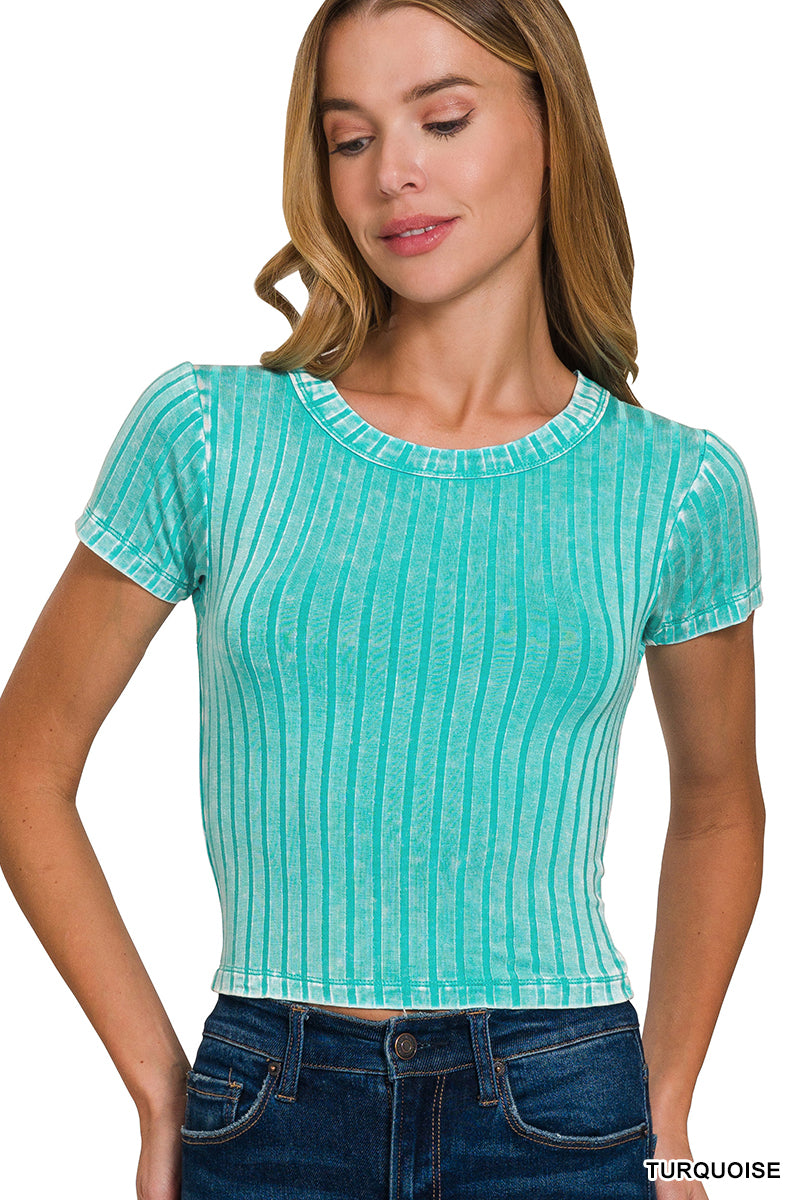 Turquoise Washed Ribbed Top