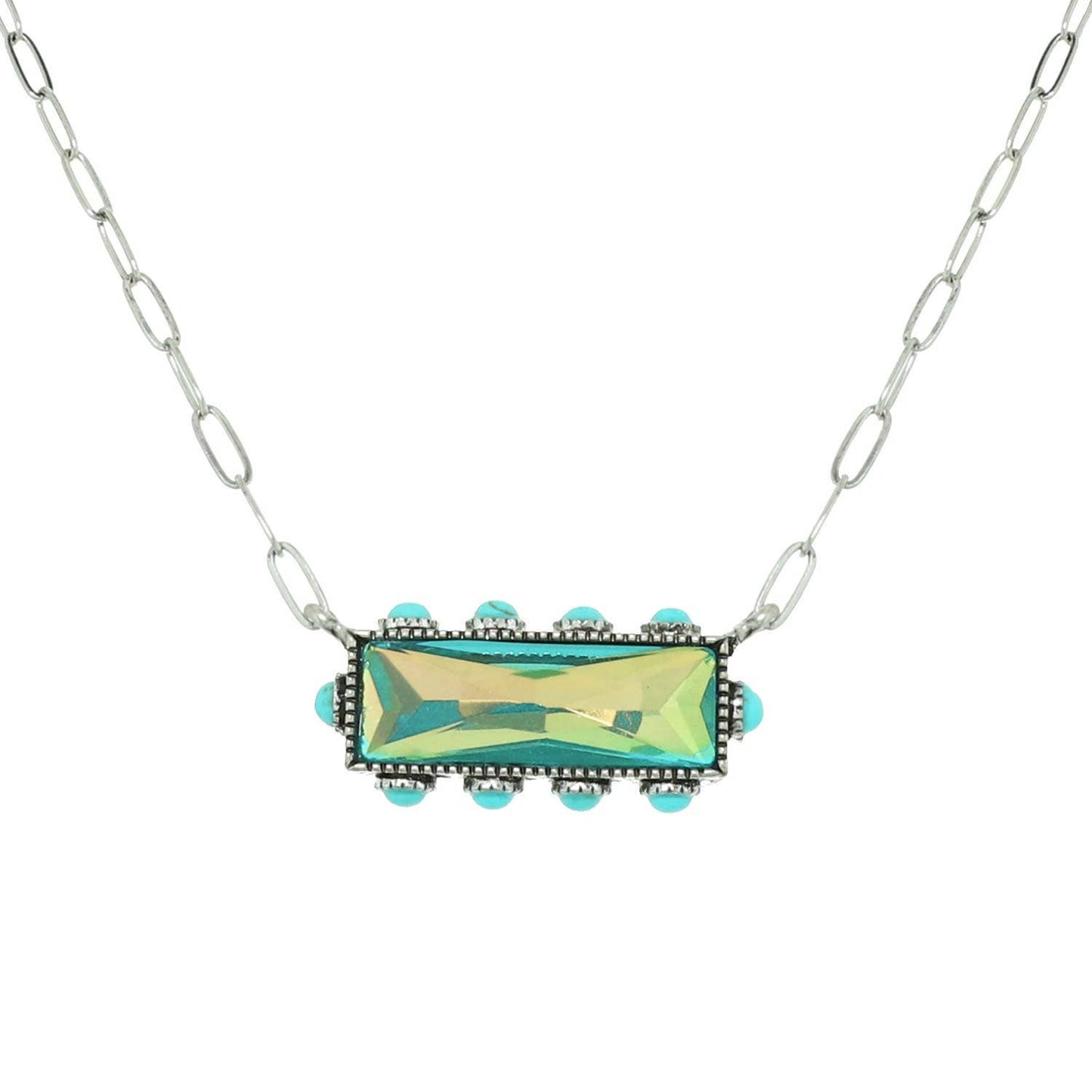 Western Horizontal Bar Gemstone Necklace: Teal