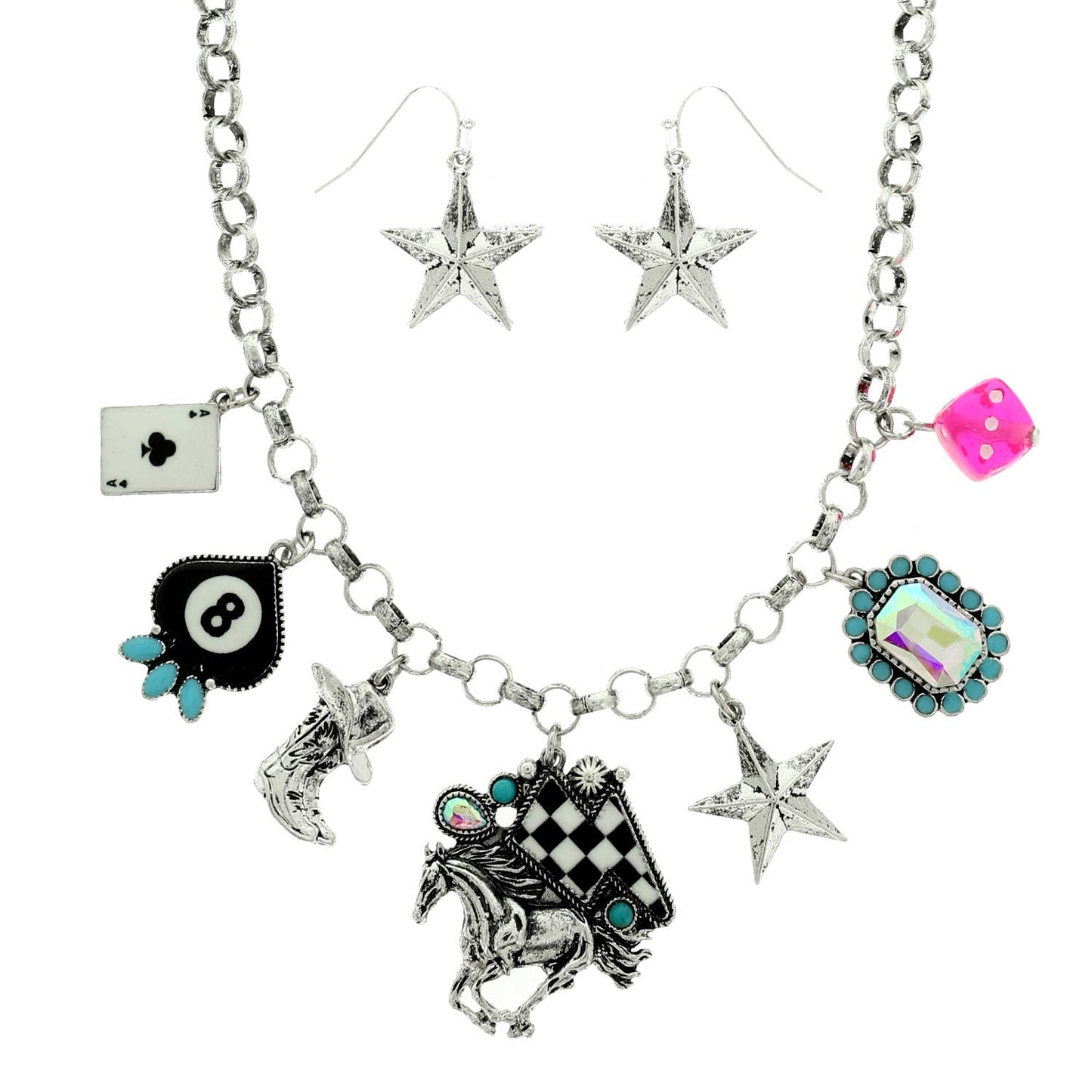 Western Theme Jeweled Multi Charm Necklace Set