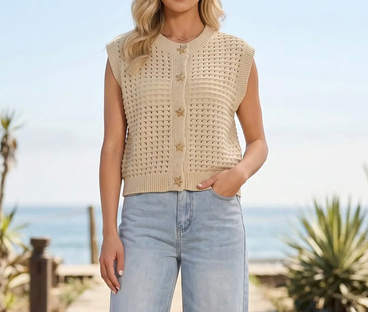 Tan Shell Button Top