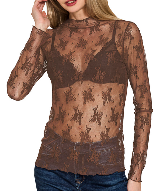 Brown Lacey Layering Top