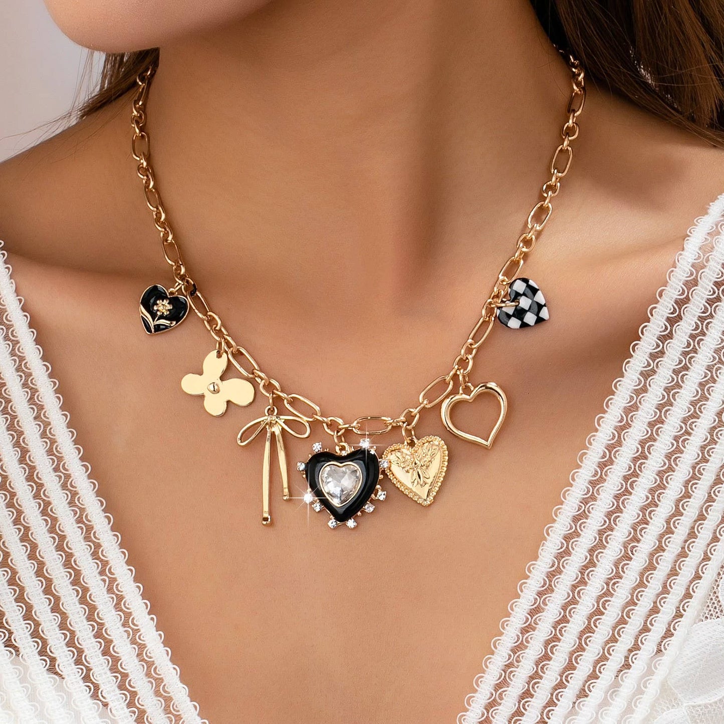 Heart Diamond Charm Necklace