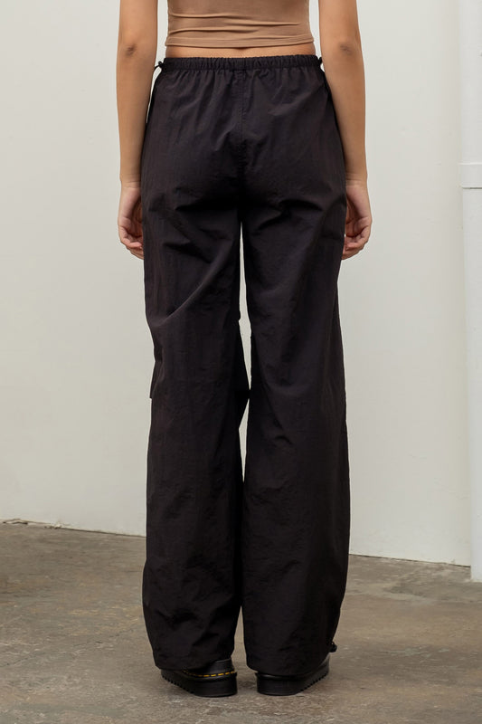 Black Drawstring Windbreaker Pants