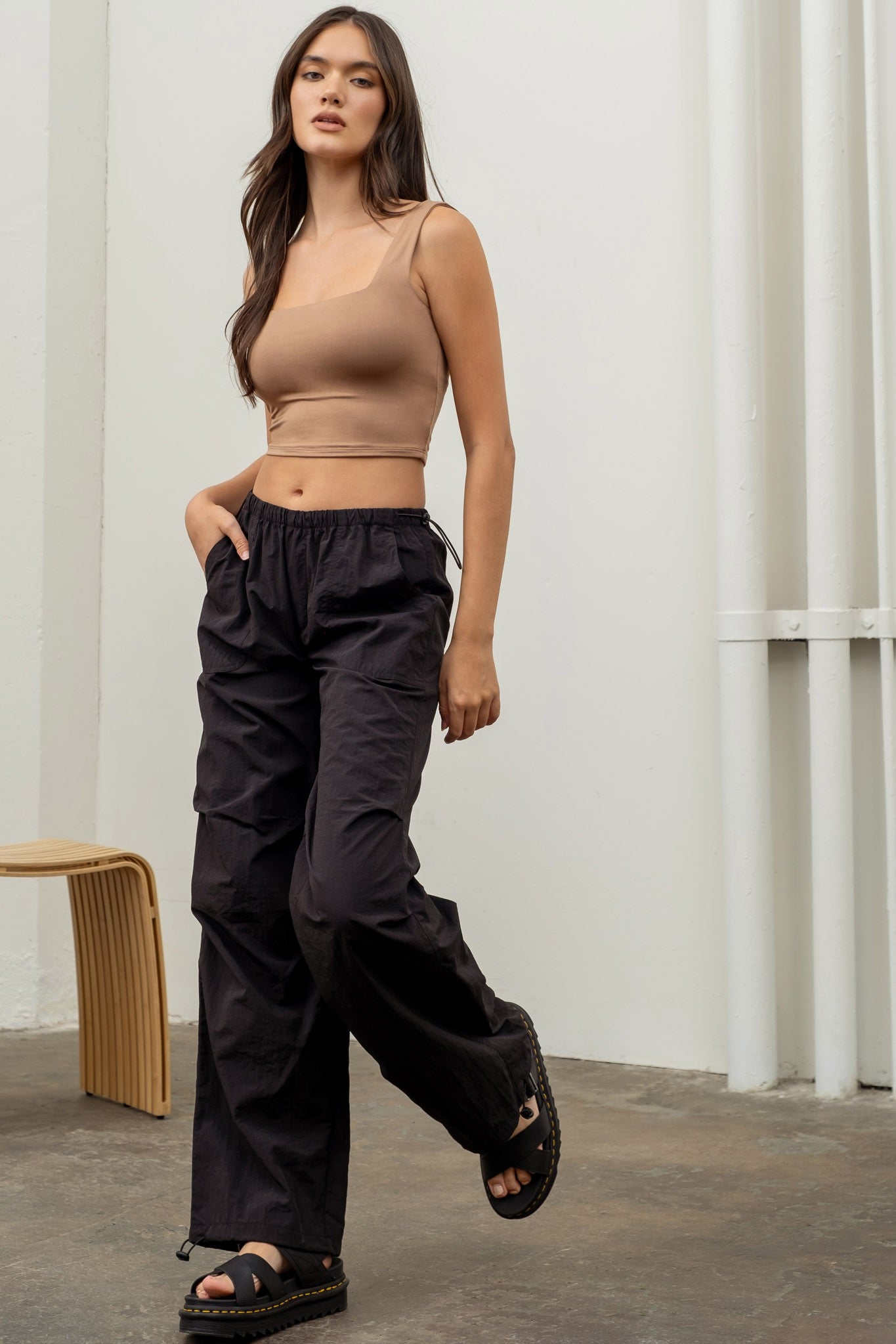 Black Drawstring Windbreaker Pants