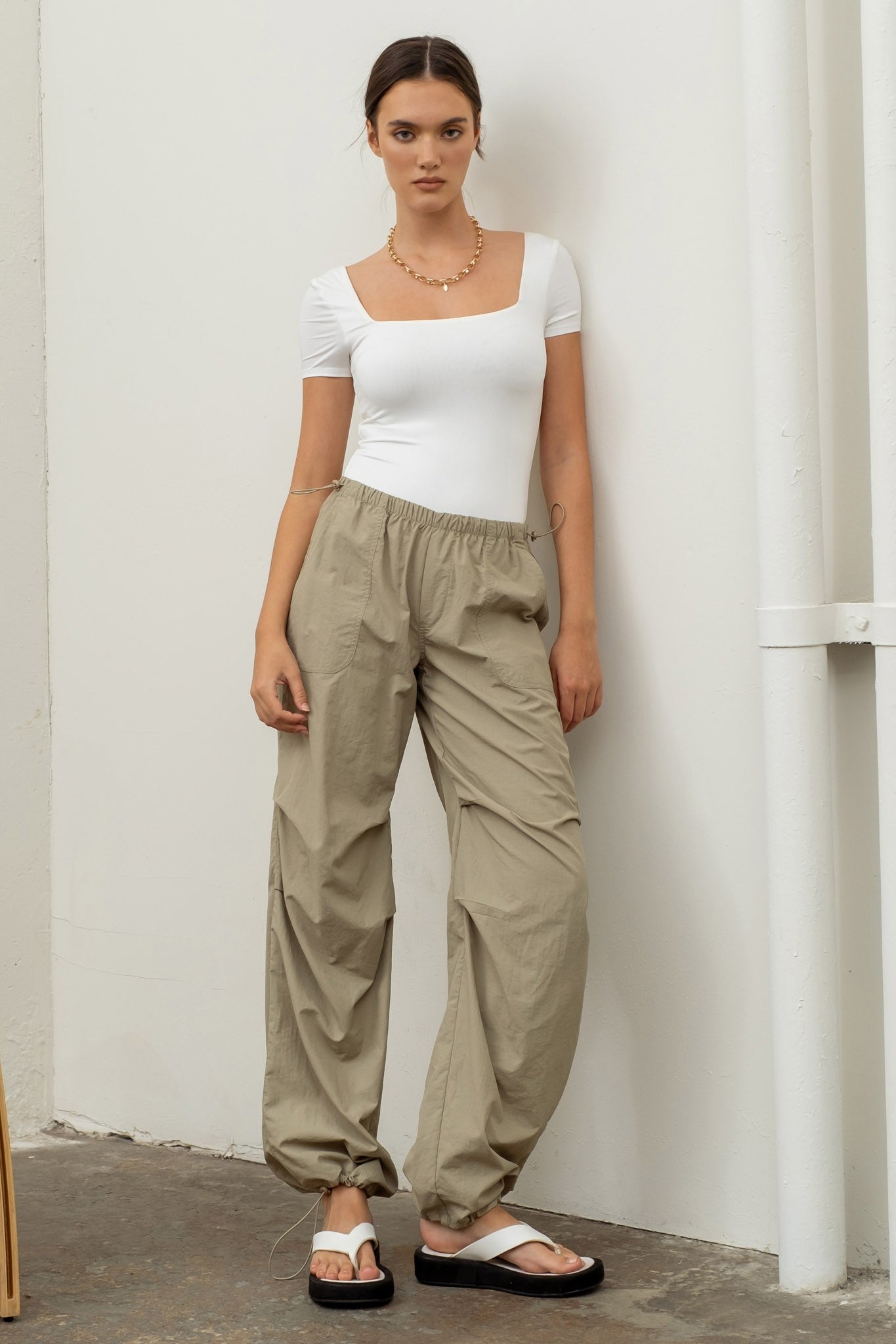 Olive Drawstring Windbreaker Pants