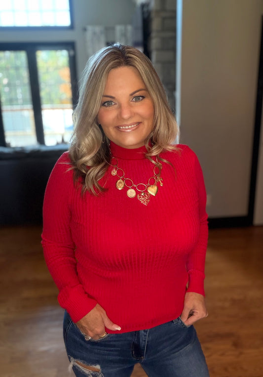 Red Mockneck Sweater