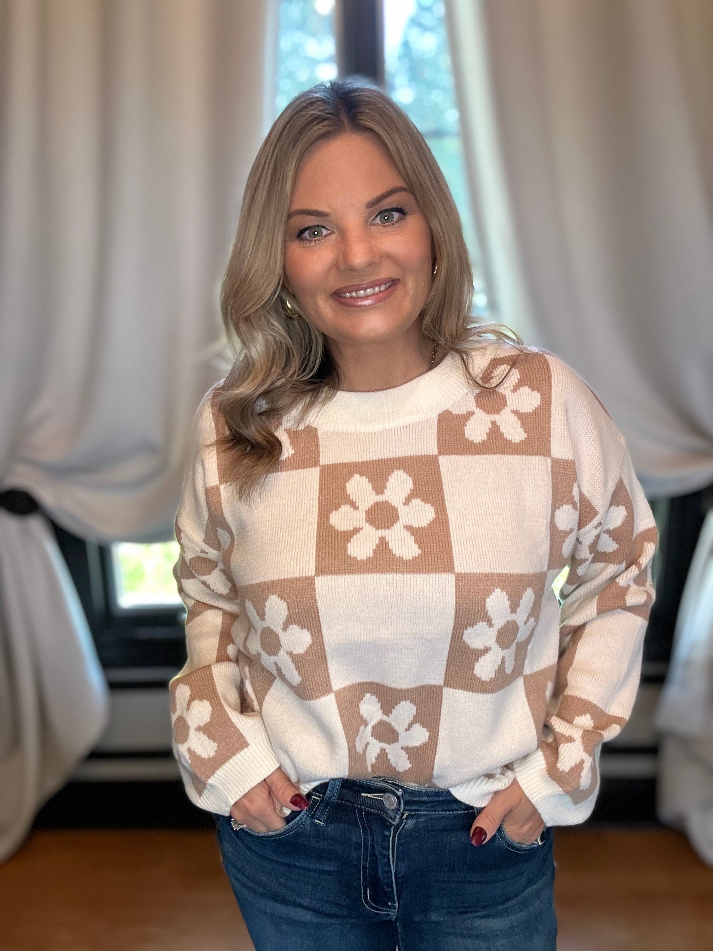 Flower Checkered Sweater