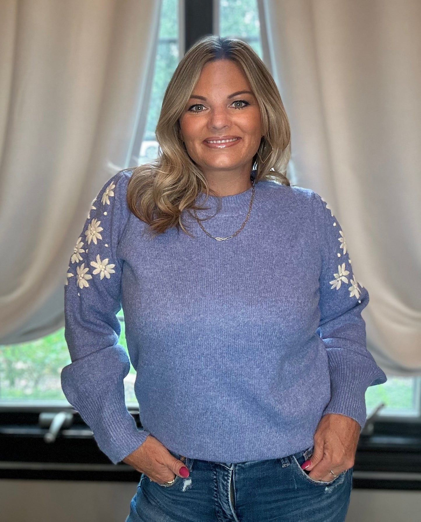 Blue Floral Sweater