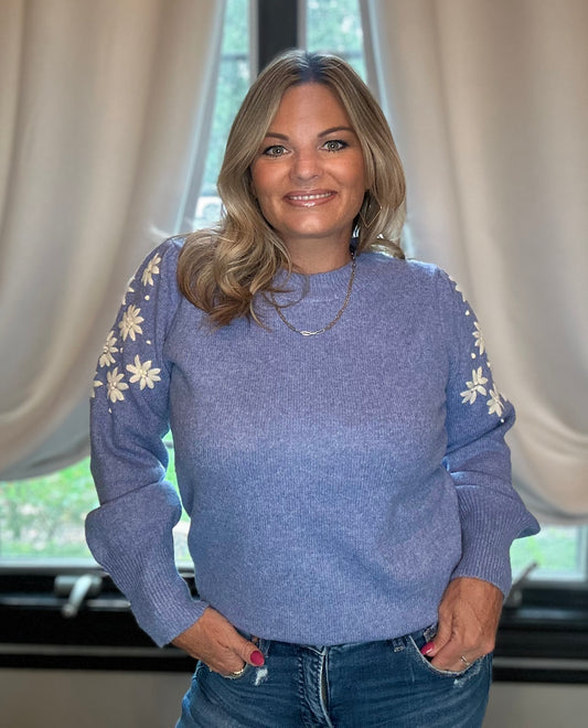 Blue Floral Sweater