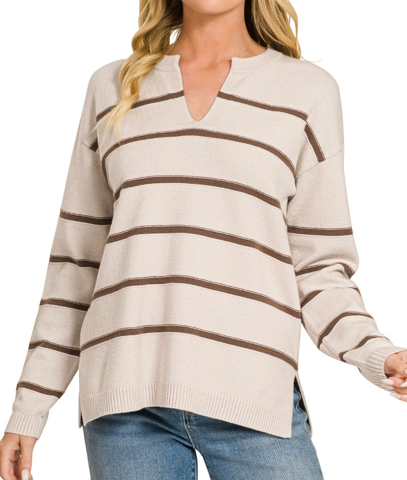 Tan Split Neck Sweater