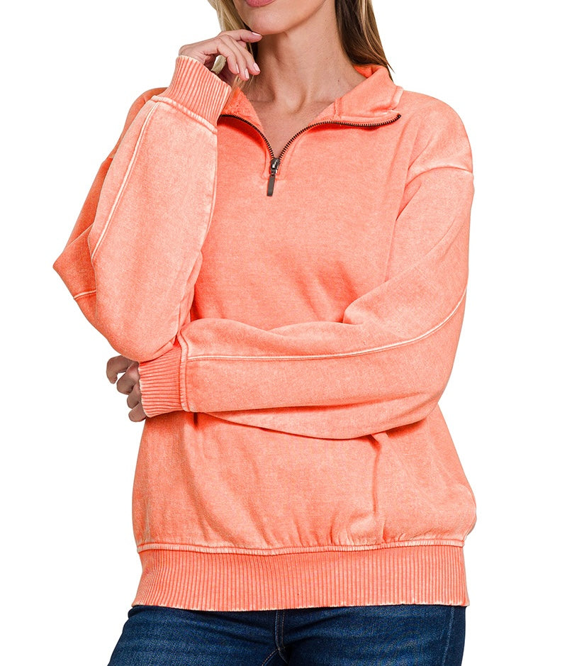Orange Acid Wash Half Zip