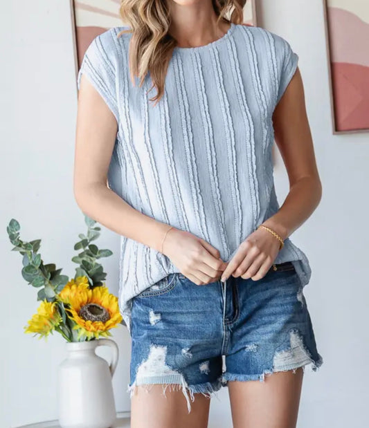 Blue Ruffle Stripes Top