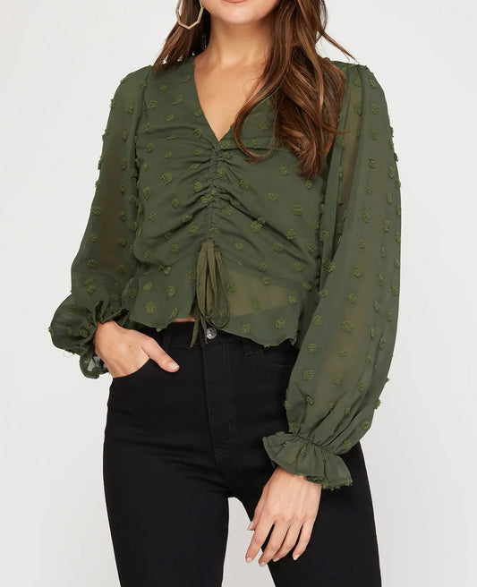 Olive PomPom Top