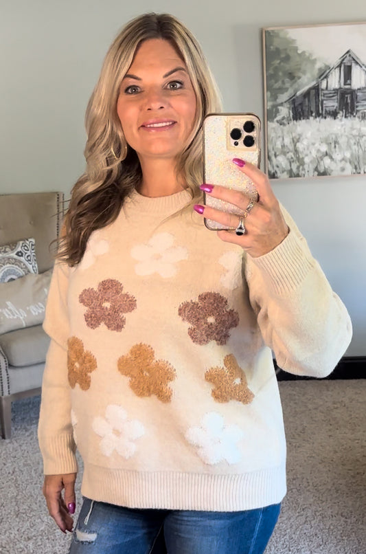 Brown Flower Sweater