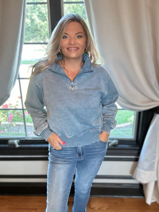 Bluish Grey Zip Sweatshirt