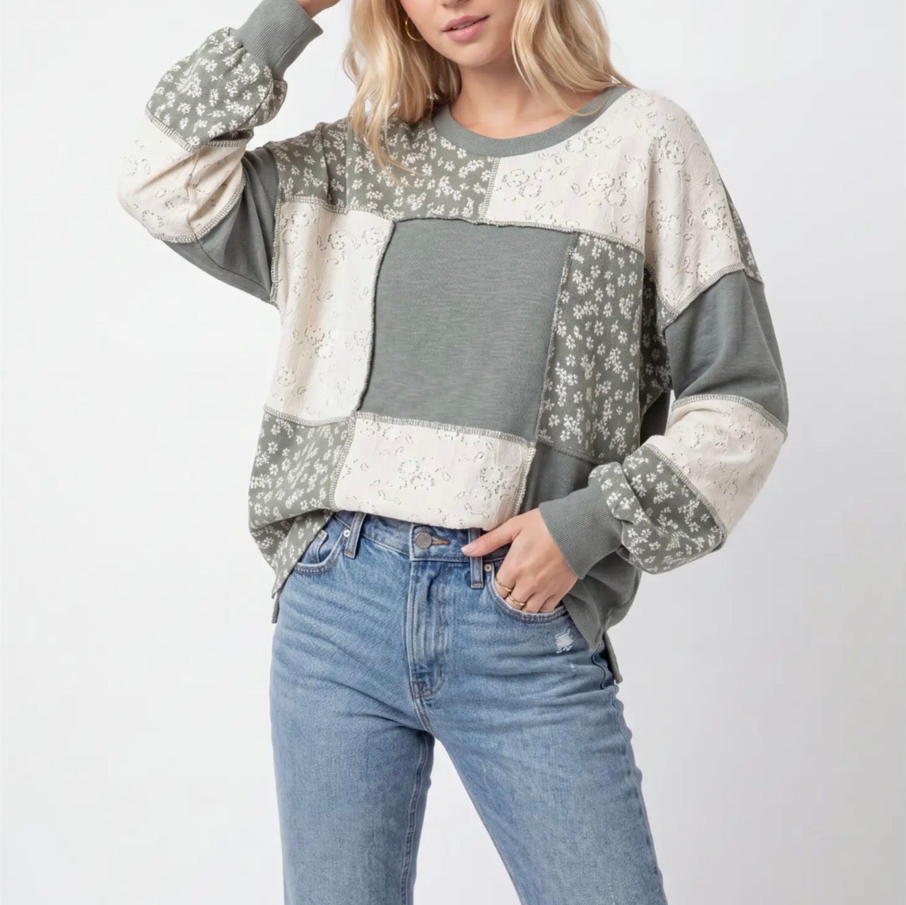 Olive Patchwork Top