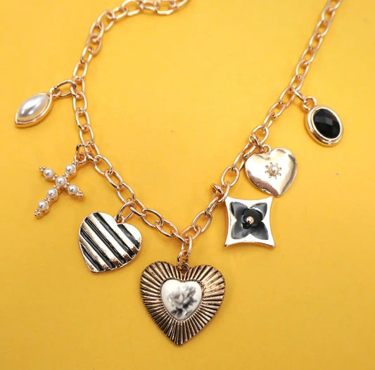 Striped Heart Charm Necklace