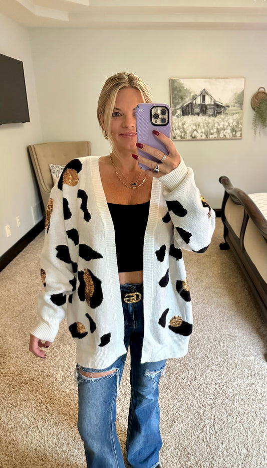 Sequin Leopard Cardigan