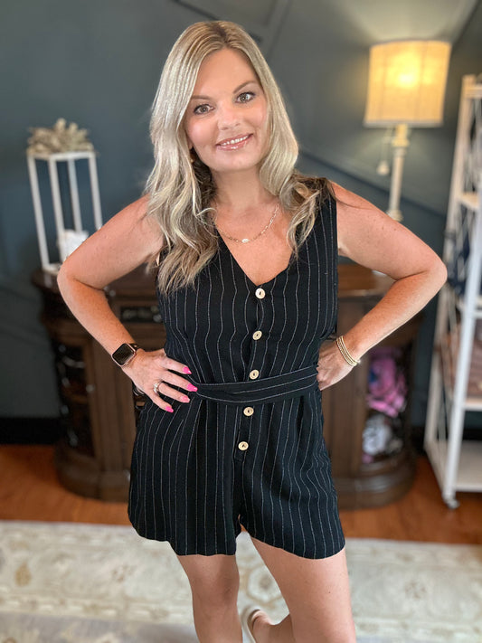 Black Pinstripe Romper