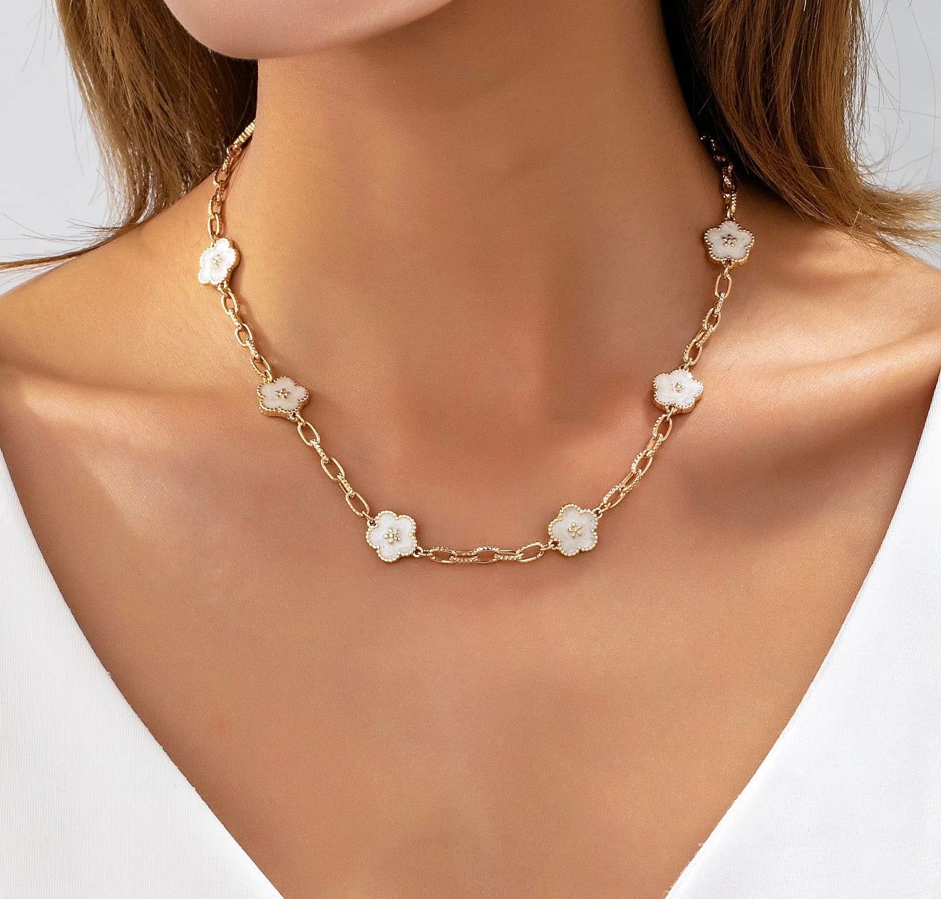 White Floral Necklace