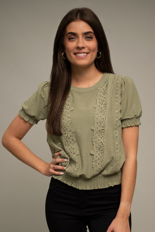 Olive Lace Trim Top