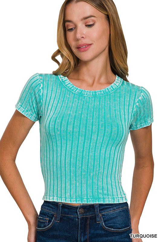 Turquoise Washed Ribbed Top