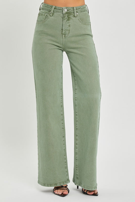 Risen High Rise Tummy Control Olive Jeans