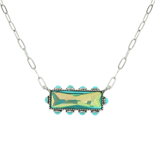 Western Horizontal Bar Gemstone Necklace: Teal