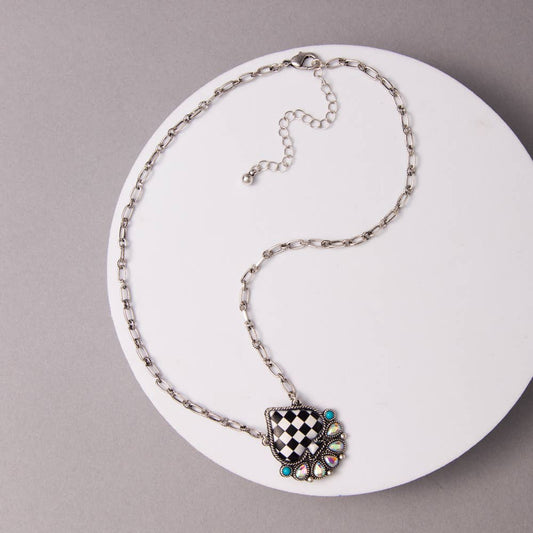Western Checkered Spade Pendant Necklace